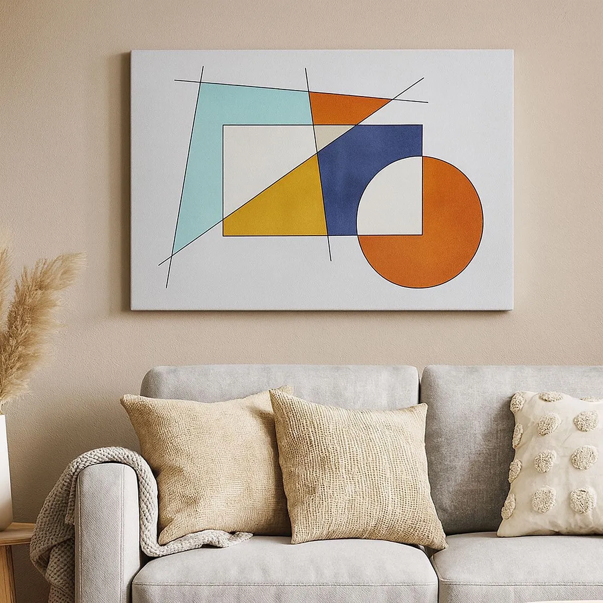 Lærredstryk - Billede på lærred - En modernistisk komposition af geometriske former og farver - 70x50cm - Abstraktion: modernistisk leg - Moderne vægdekoration til stue og soveværelse ARTTOR