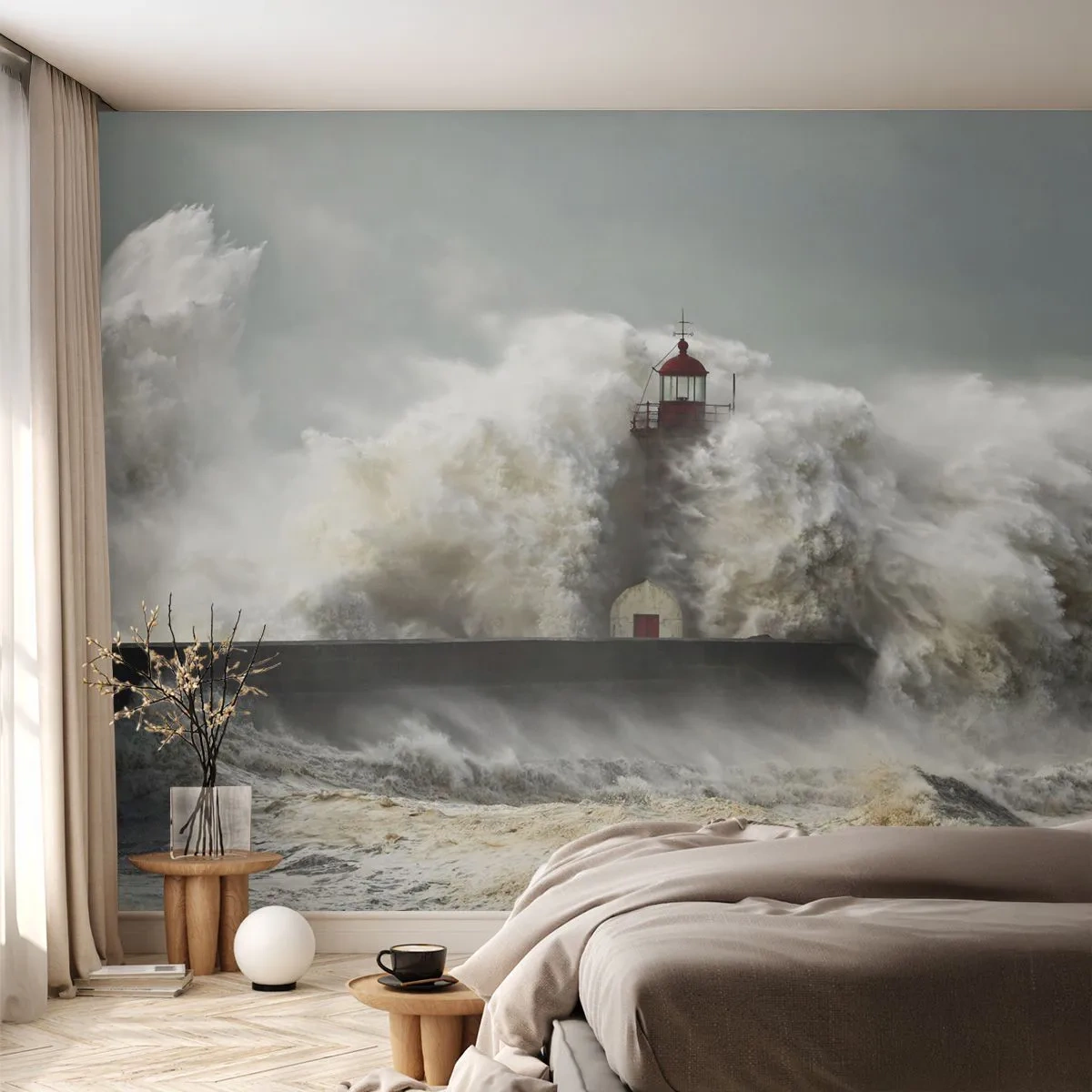 Fototapet Standard Eco - Havets vrede - Landskab, Fyrtårn, Storm - 400x280 cm