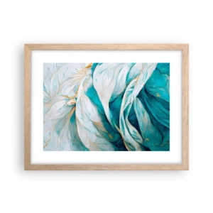 Plakat i ramme af lyst egetræ - Blå abstraktion med et guldmotiv - 40x30 cm