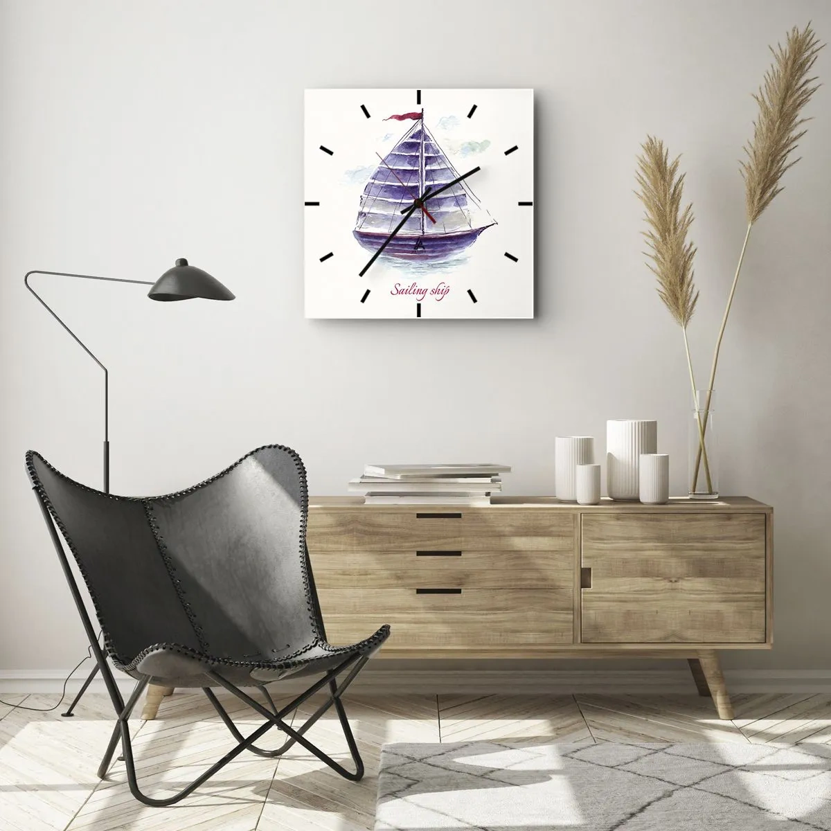 Vægur, Uret - Fulde sejl og roligt vand - 40x40 cm