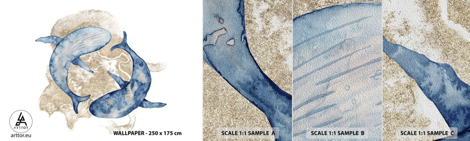 Prøve Fototapet Premium Sand - Venskab eller kærlighed? - Delfiner, Abstraktion, Stykke - 100x30 cm