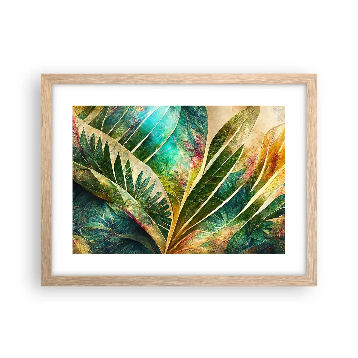 Plakat i ramme af lyst egetræ - Farver fra troperne - 40x30 cm