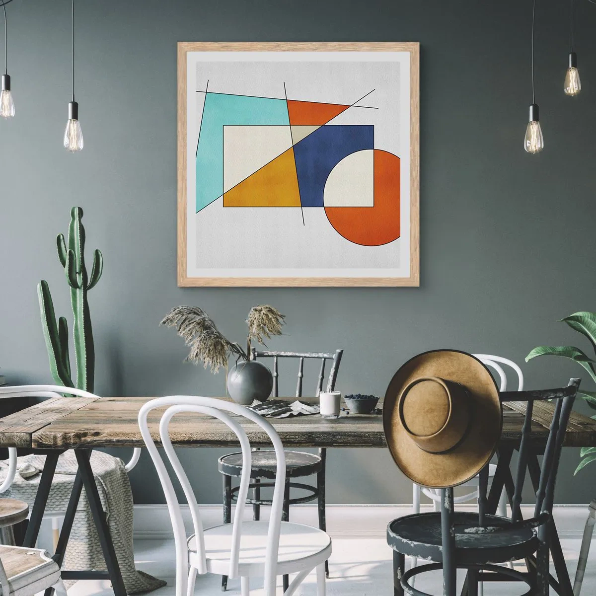 Plakat i ramme af lyst egetræ - Abstraktion: modernistisk leg - 60x60 cm