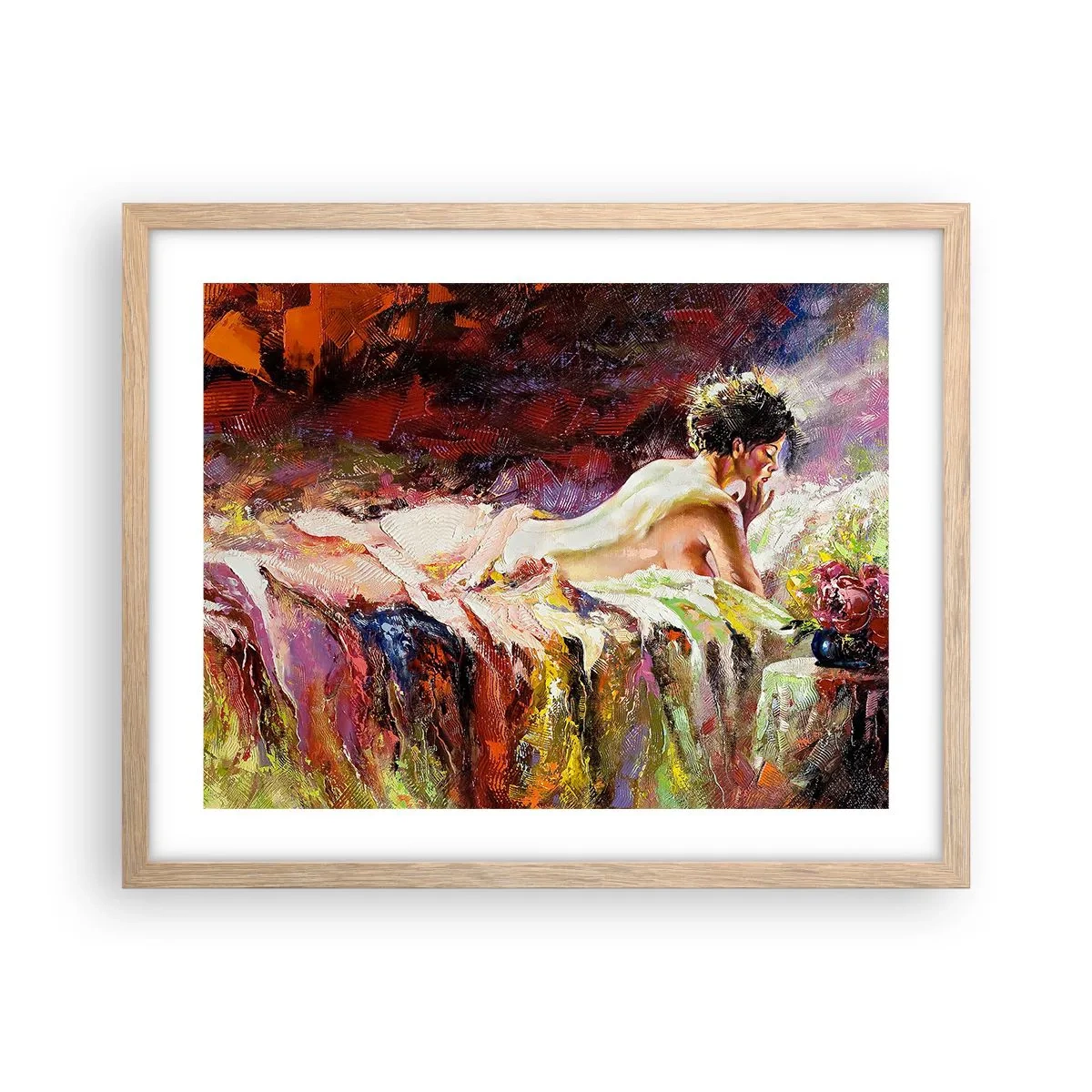 Plakat i ramme af lyst egetræ - Eftertænksom Venus - 50x40 cm