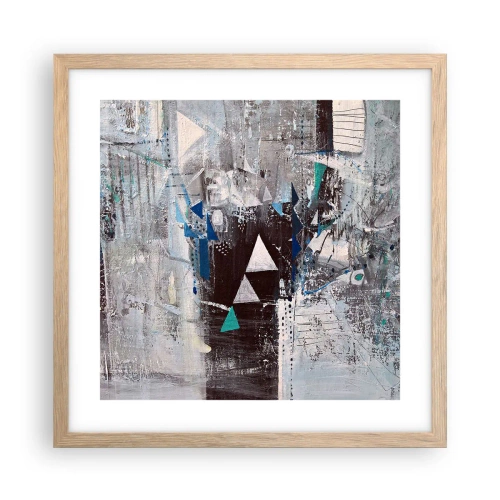 Plakat i ramme af lyst egetræ - Overordnet rækkefølge af trekanter - 40x40 cm