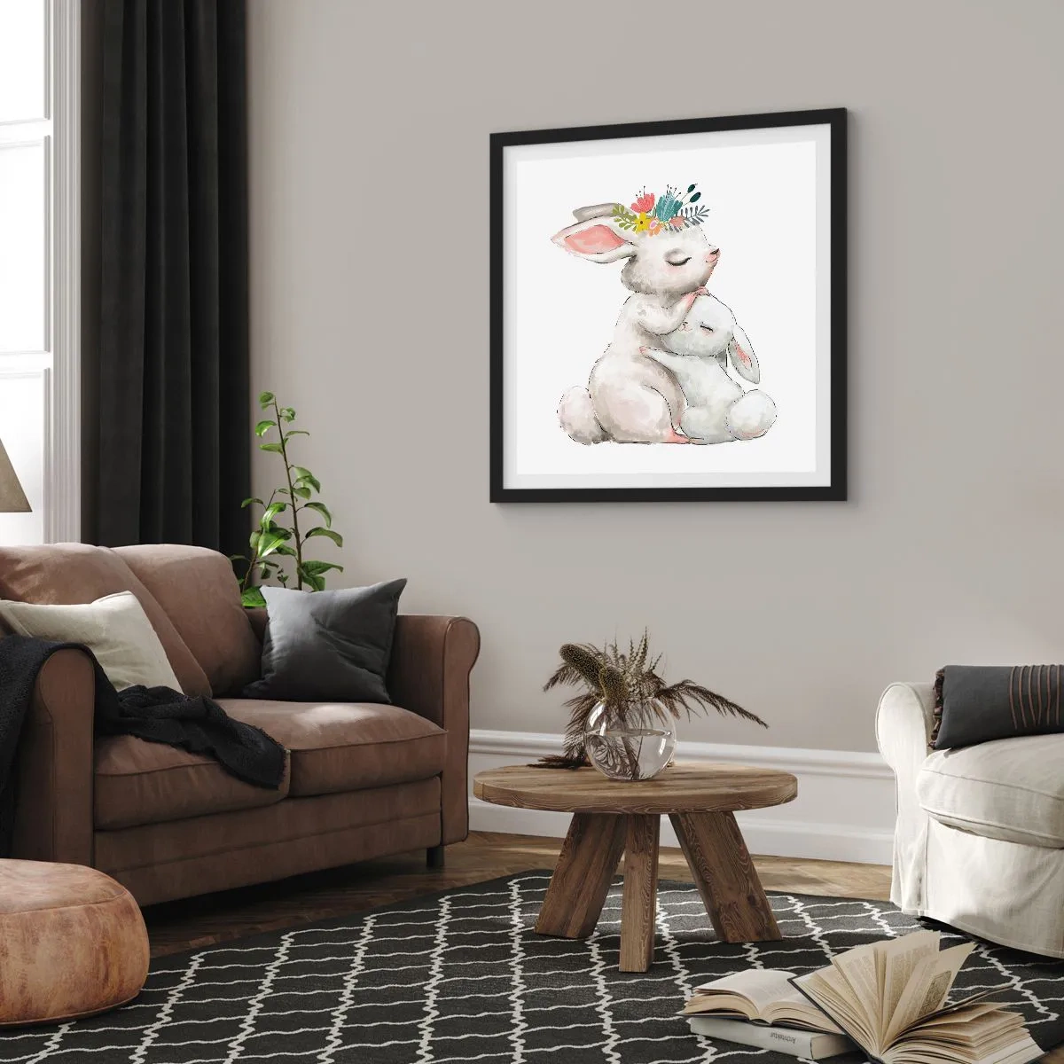 Plakat i sort ramme - Der er intet sted som hos mor - 50x50 cm