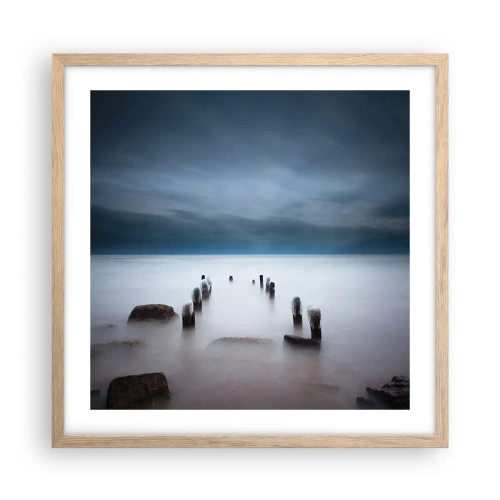 Plakat i ramme af lyst egetræ - En betænksom sø - 50x50 cm