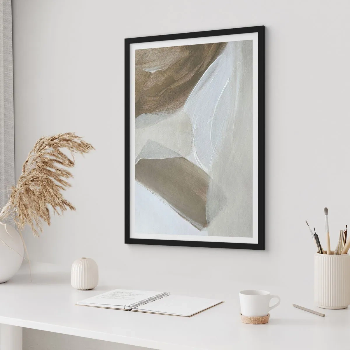 Plakat i sort ramme - Bølge af hvidt - 70x100 cm