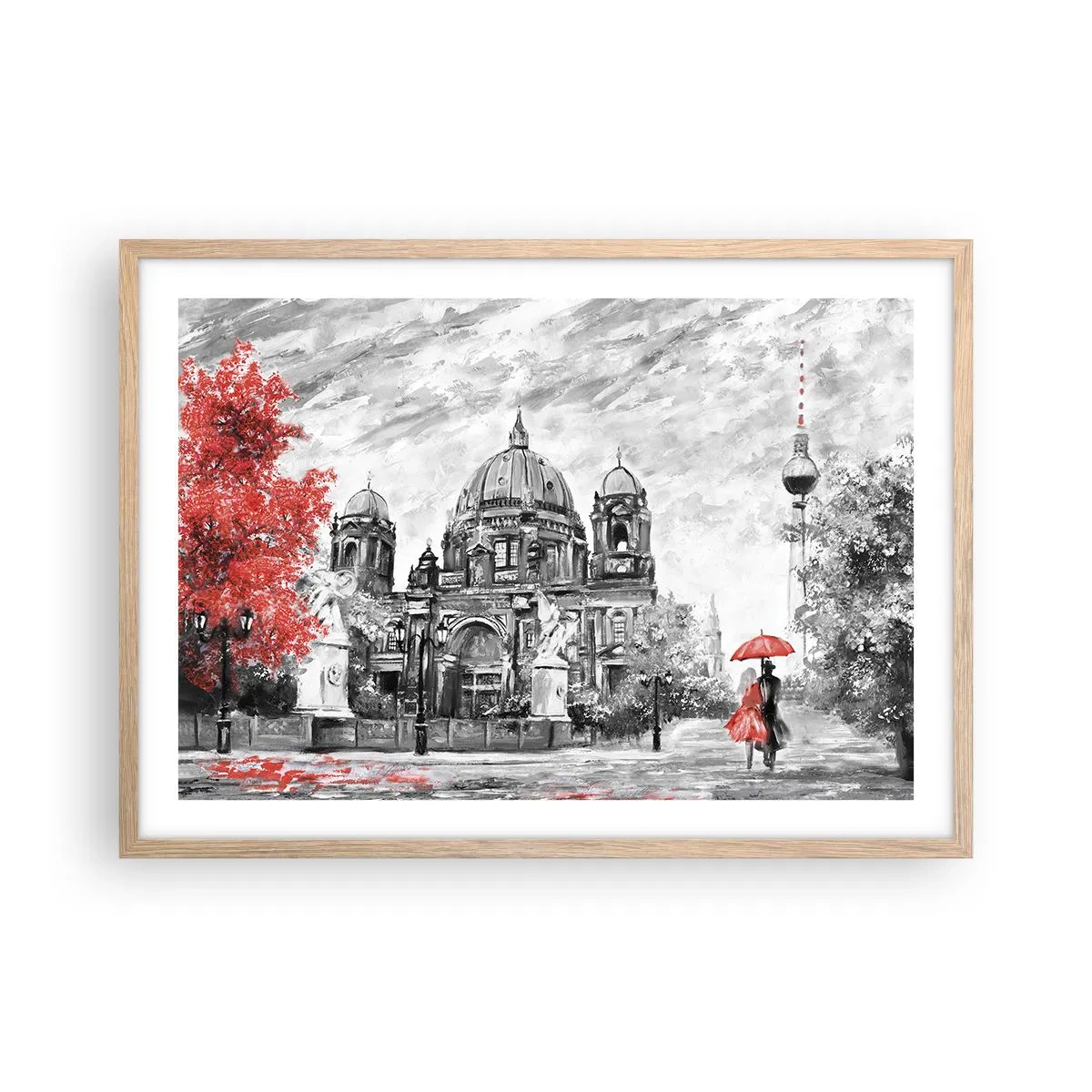 Plakat i ramme af lyst egetræ - Møde i Berlin - 70x50 cm