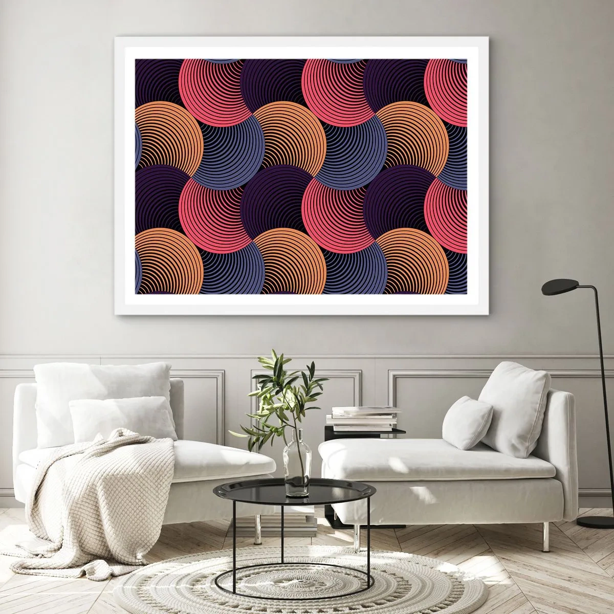 Plakat i hvid ramme - I en cirkulær rytme - 100x70 cm