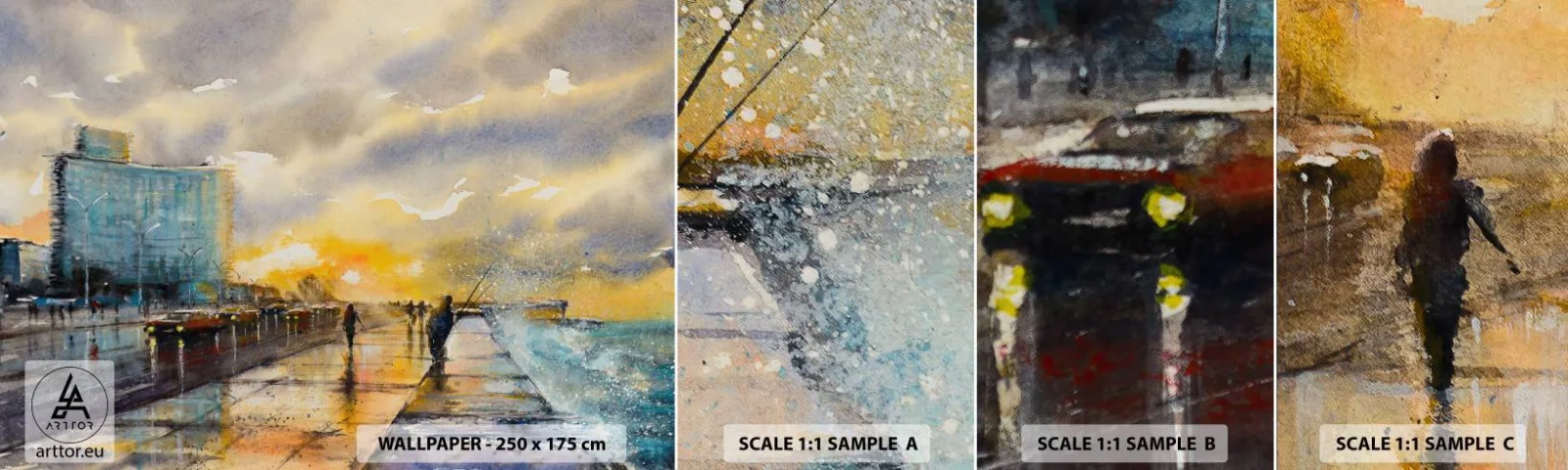 Prøve Fototapet Selvklæbende Deluxe Sticker - Livet på kysten - Landskab, Stykke, Solnedgang - 100x30 cm