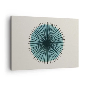 Lærredstryk - Billede på lærred - Abstrakt cirkulær form med blå stråler - 70x50cm - Strålende på blå - Moderne vægdekoration til stue og soveværelse ARTTOR