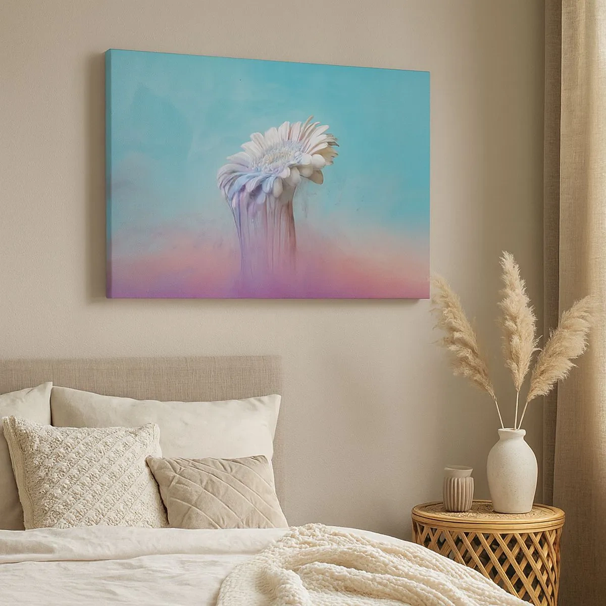 Lærredstryk - Billede på lærred - Pastel gerbera med sløringseffekt - 70x50cm - Blomster efter døden - Moderne vægdekoration til stue og soveværelse ARTTOR