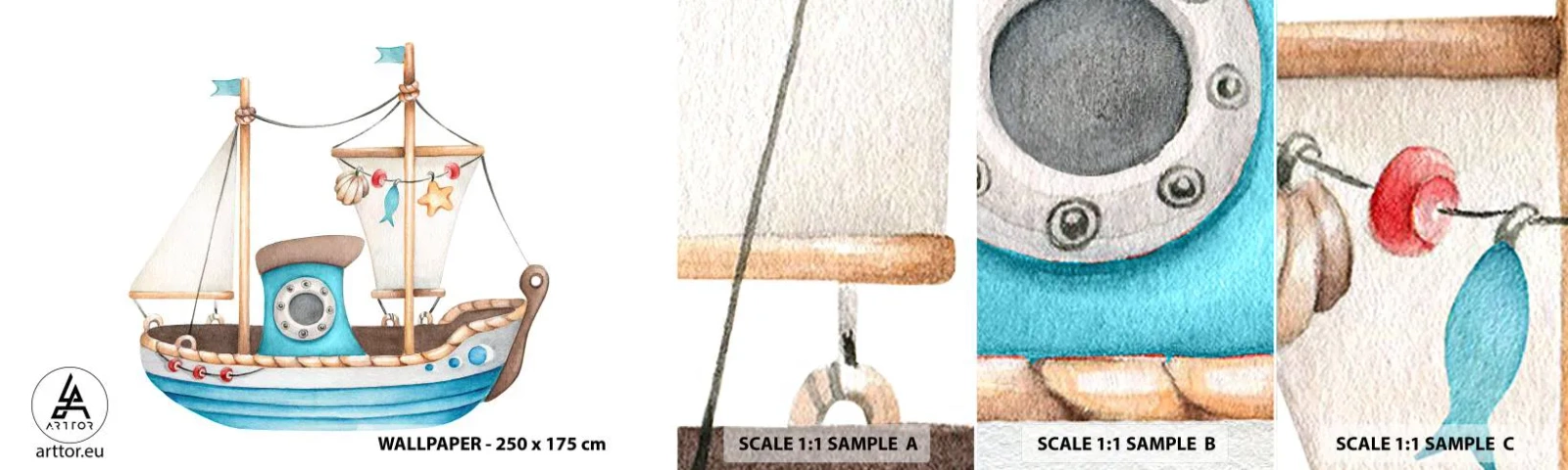 Fototapet Prøve Standard Eco - Ohøj, eventyr! - Skib, Børns, Nautisk - 100x30 cm