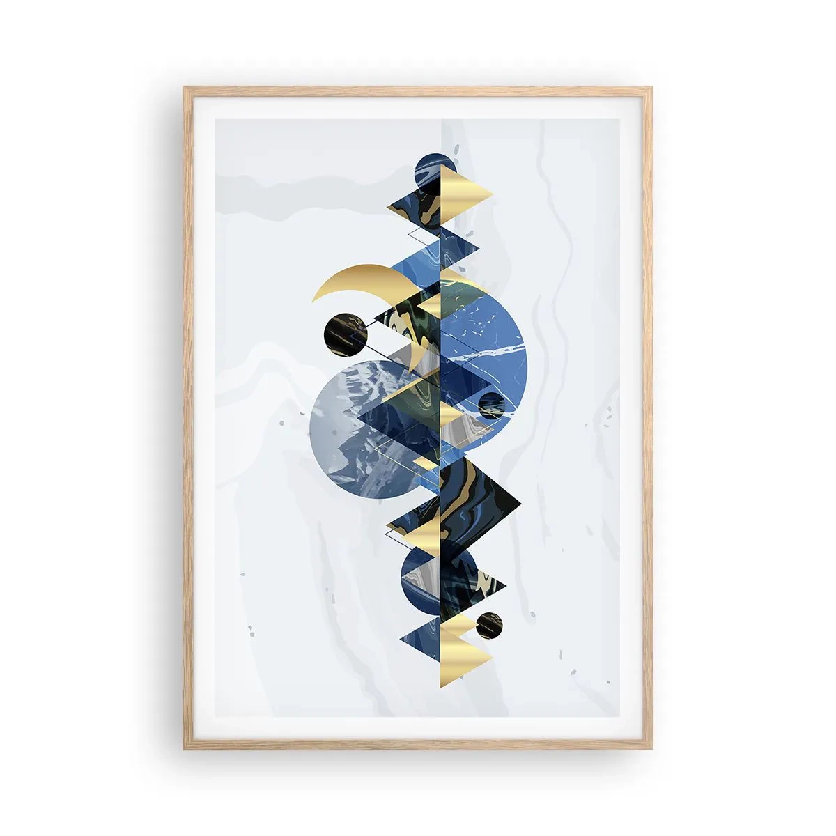 Plakat i ramme af lyst egetræ - Geometrisk landskab - 70x100 cm