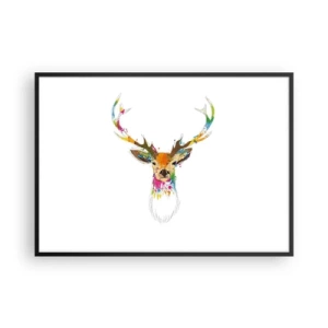 Plakat i sort ramme - Blid kronhjort badet i farver - 100x70 cm