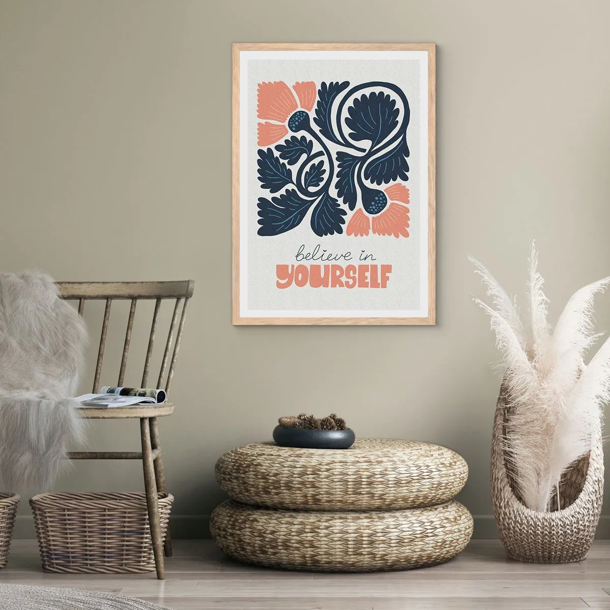 Plakat i ramme af lyst egetræ - Og du blomstrer - 70x100 cm