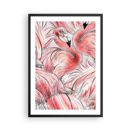 Plakat i sort ramme - Et diskret flamingomønster i lyserøde nuancer - 50x70cm - Fugle corps de ballet - Moderne vægdekoration til stue og soveværelse ARTTOR