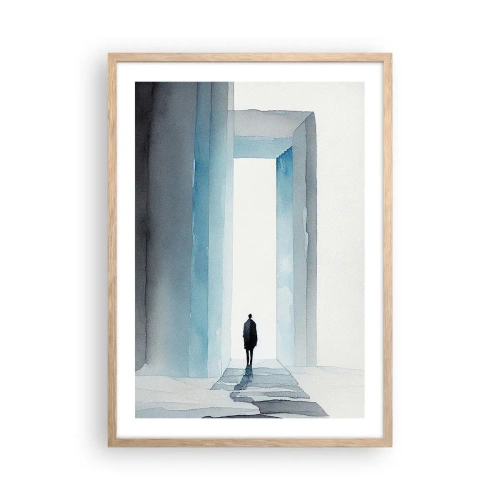 Plakat i ramme af lyst egetræ - Lev uden grænser - 50x70 cm