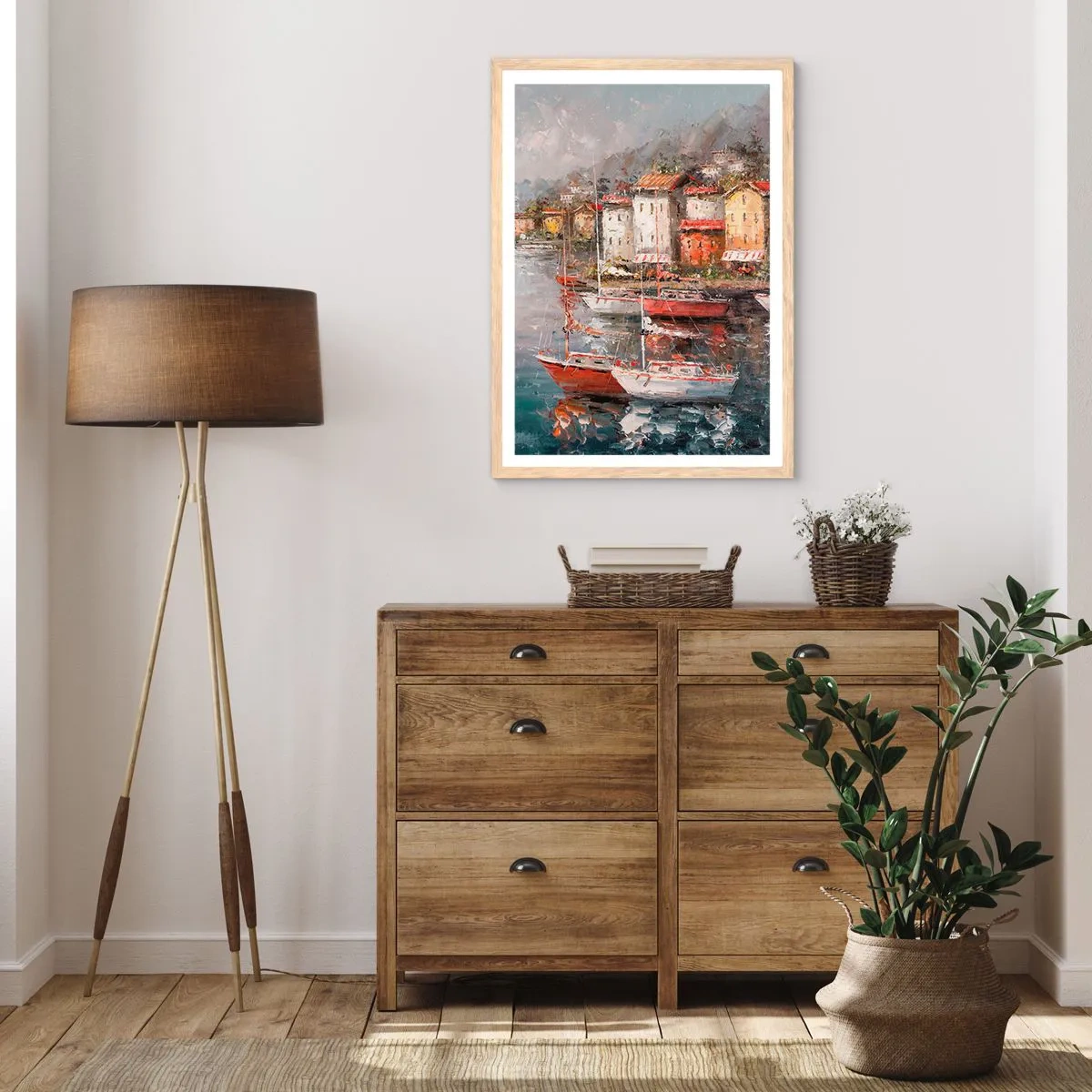 Plakat i ramme af lyst egetræ - Romantisk paradis - 30x40 cm