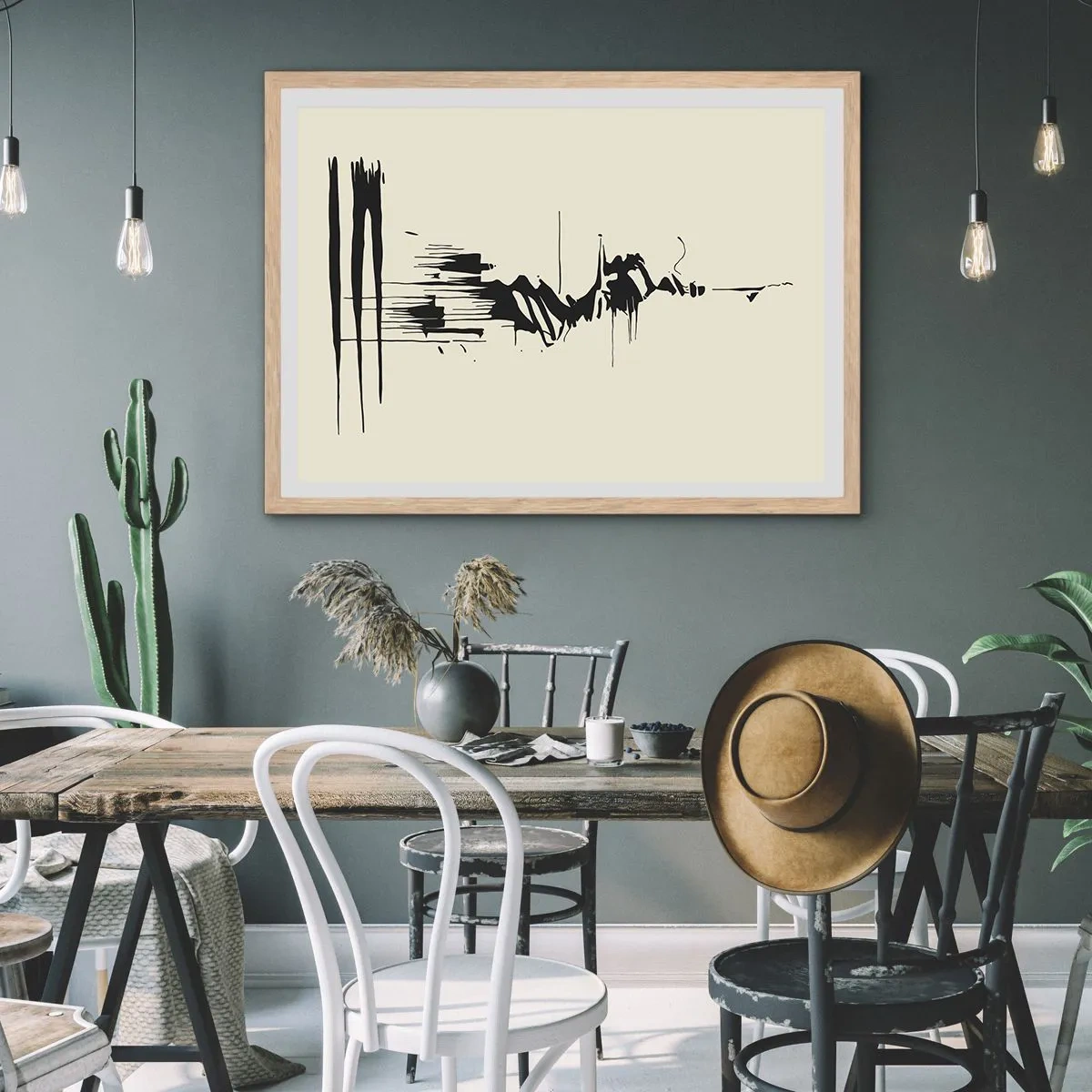 Plakat i ramme af lyst egetræ - Skyndsom abstraktion - 40x30 cm