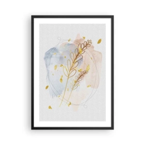 Plakat i sort ramme - En delikat botanisk komposition med gulddetaljer - 50x70cm - En gylden eksplosion - Moderne vægdekoration til stue og soveværelse ARTTOR