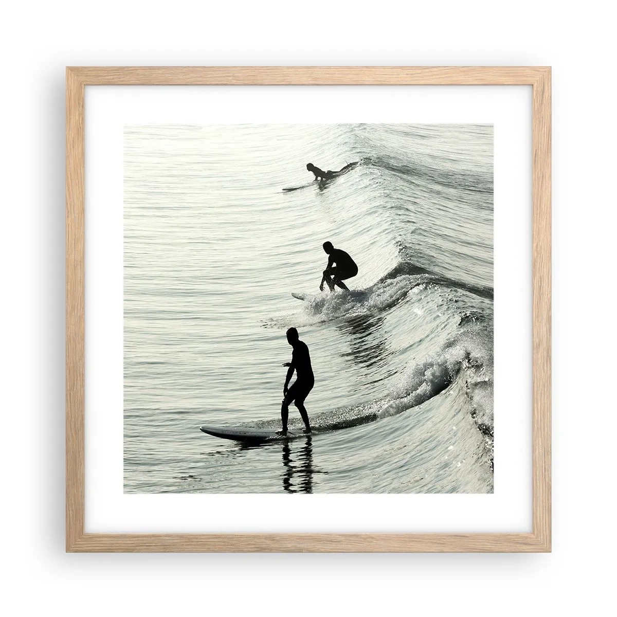 Plakat i ramme af lyst egetræ - Mødet med bølgen - 40x40 cm
