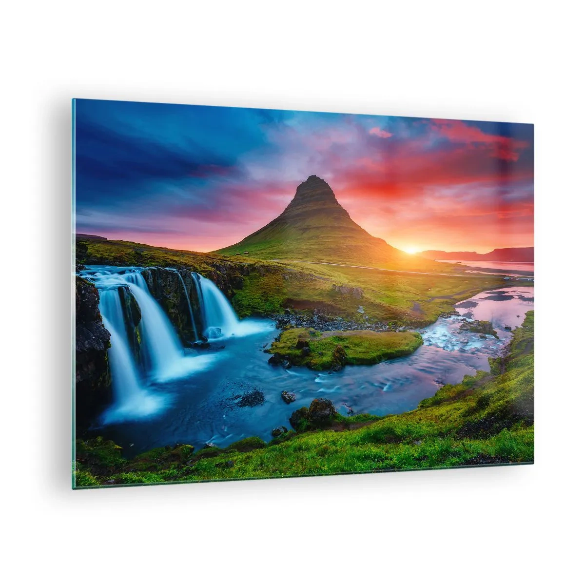 Billede på glas - Island - ild og vand - 70x50cm - Island - ild og vand - Moderne vægdekoration til stue og soveværelse ARTTOR