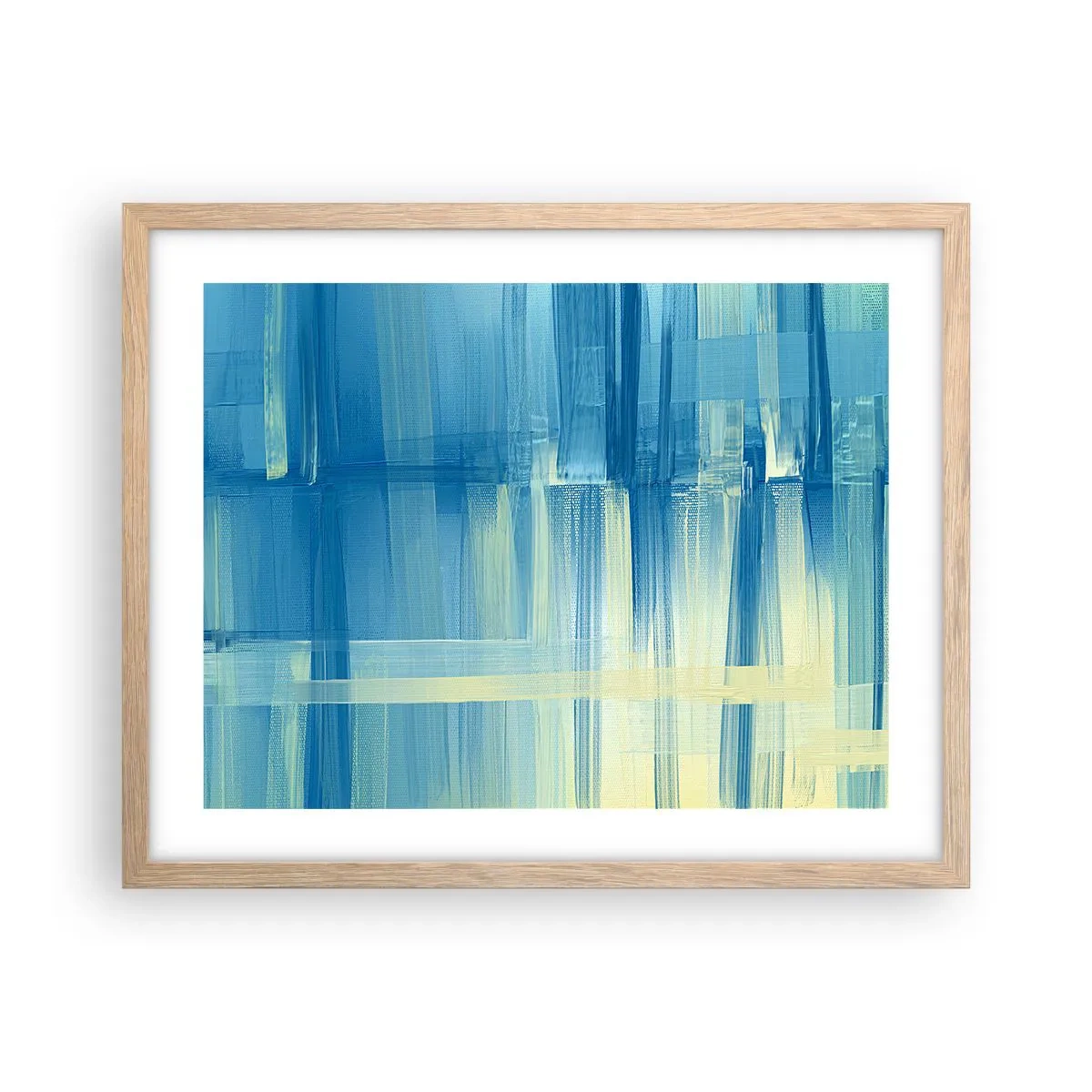 Plakat i ramme af lyst egetræ - Komposition i turkis - 50x40 cm