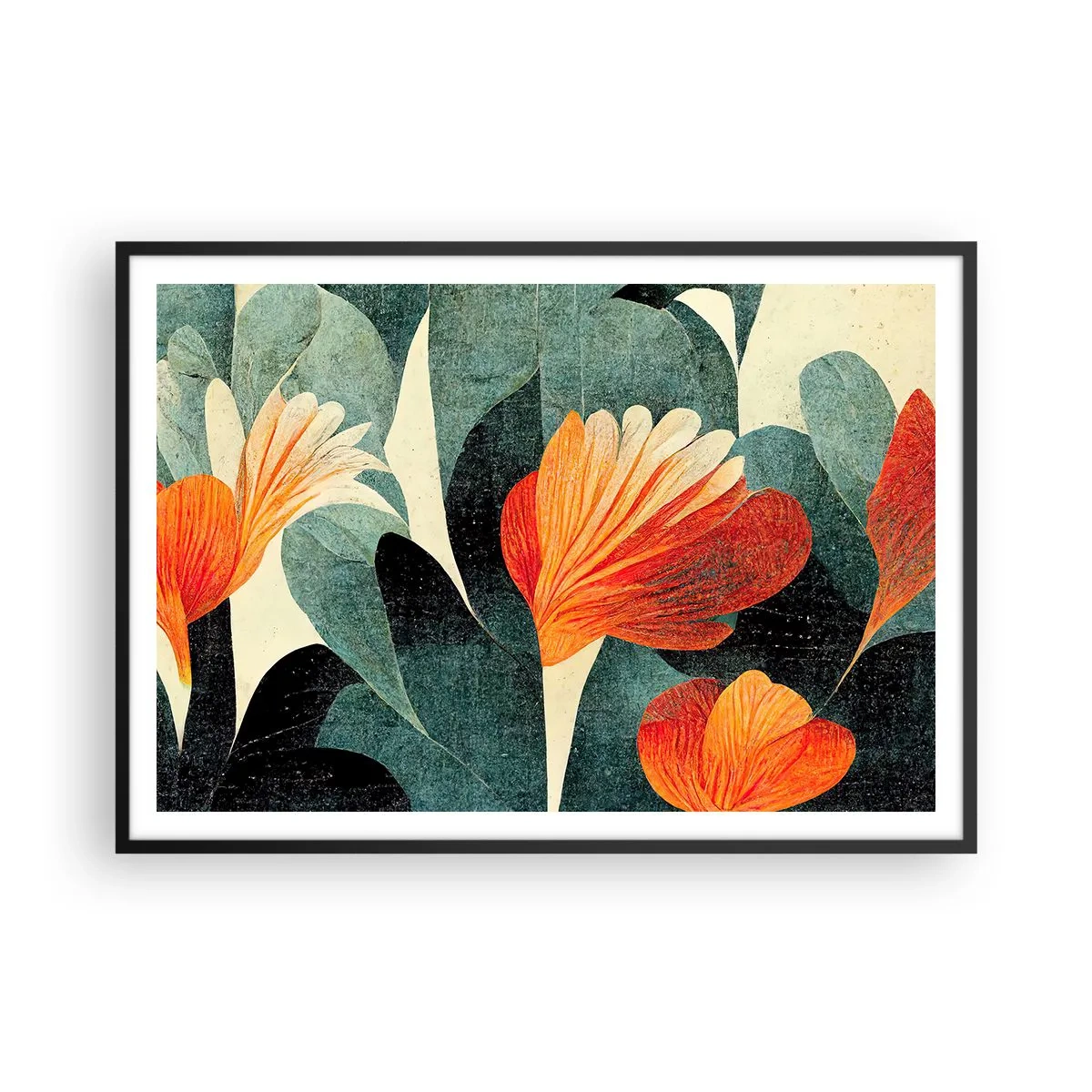 Plakat i sort ramme - Varmen fra troperne og køligheden fra det grønne - 100x70 cm