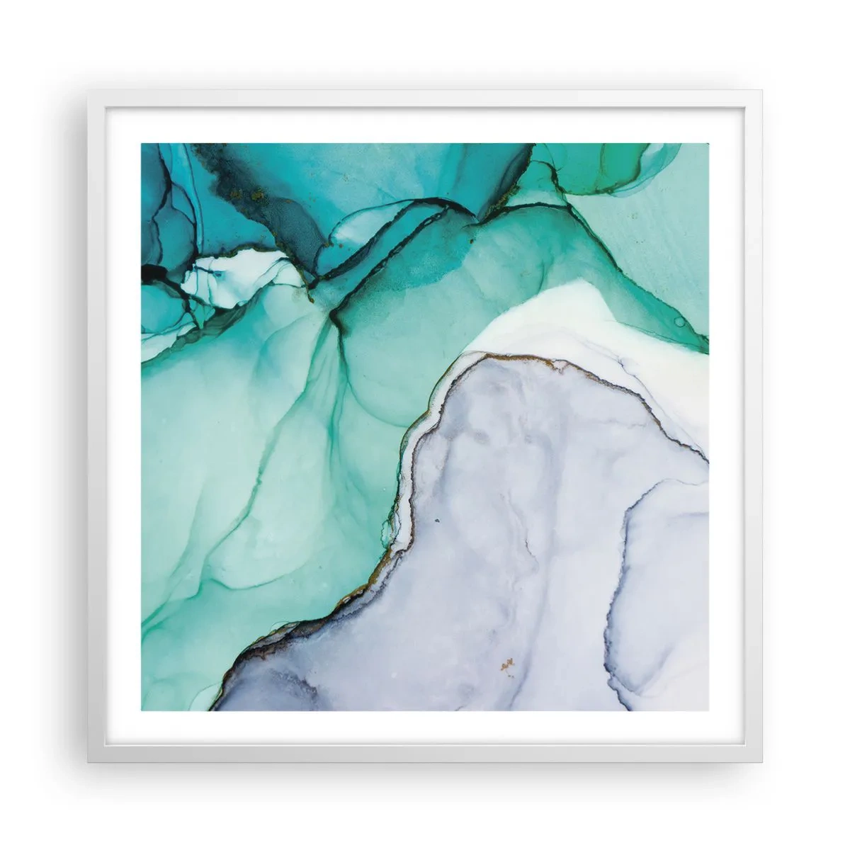 Plakat i hvid ramme - Undersøgelse i turkis - 60x60 cm
