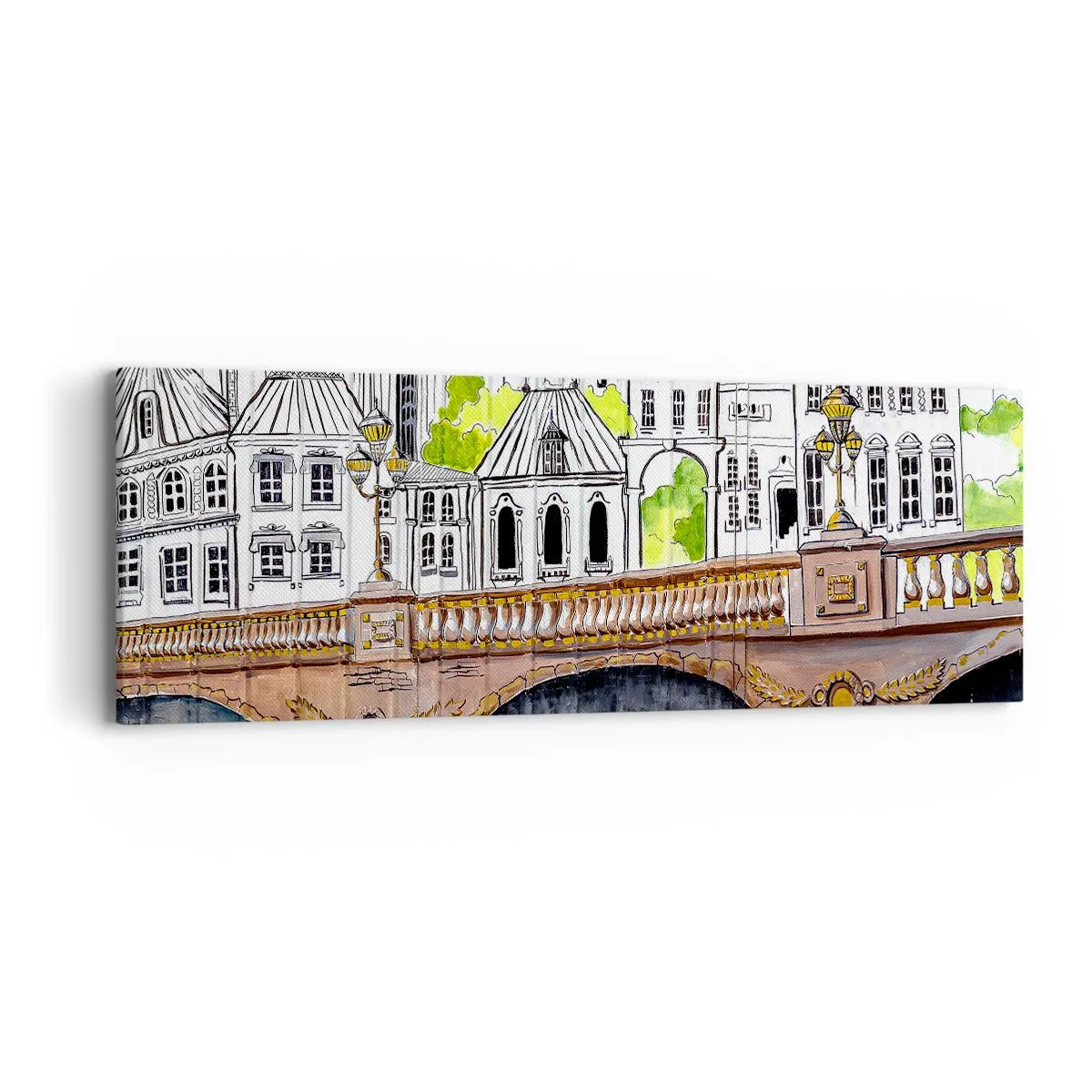 Lærredstryk - Billede på lærred - Byen som den er malet - 90x30 cm