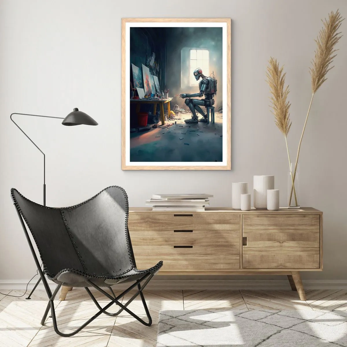 Plakat i ramme af lyst egetræ - Den skabende handling - 50x70 cm