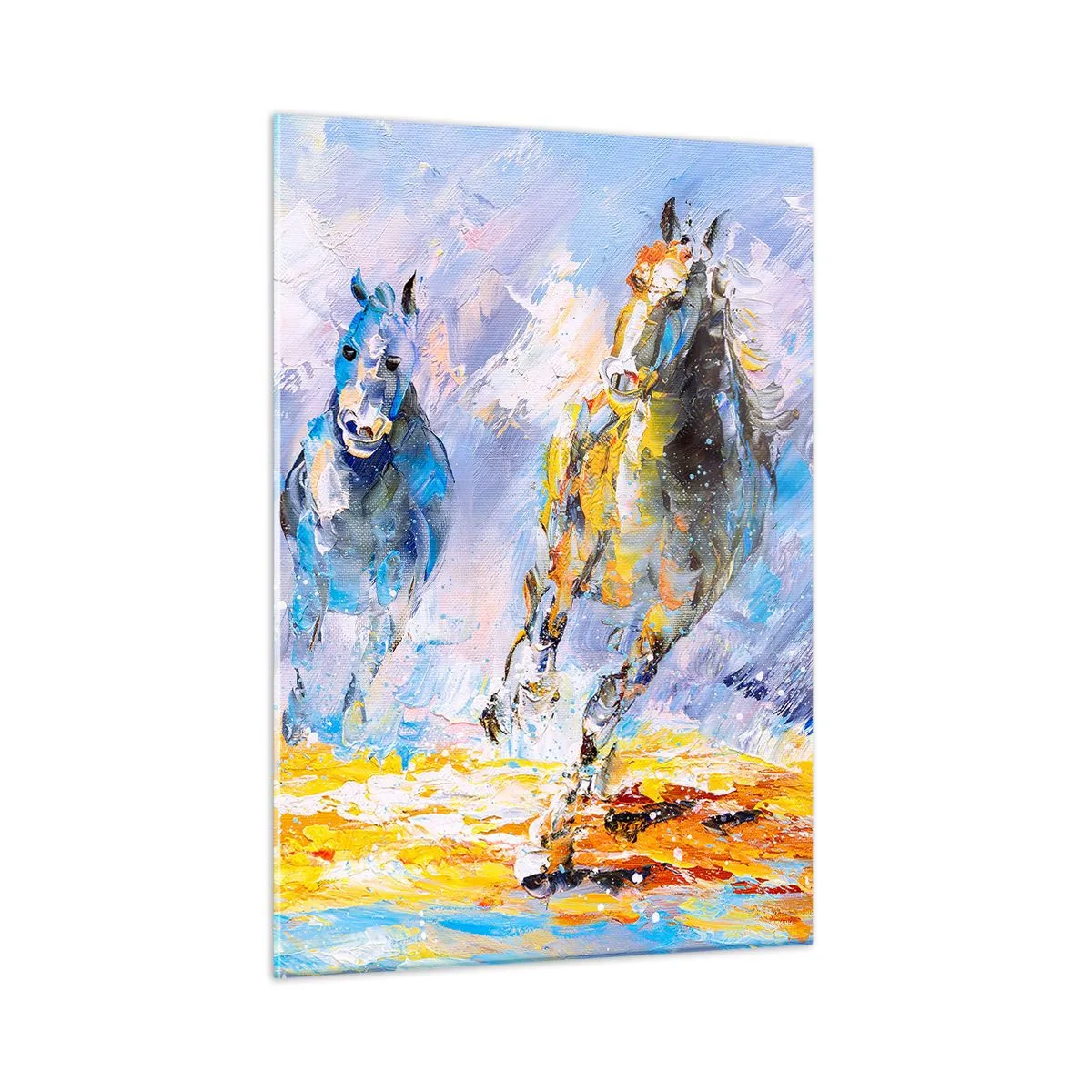 Billede på glas - Galopperer gennem det blanke skær - 50x70 cm