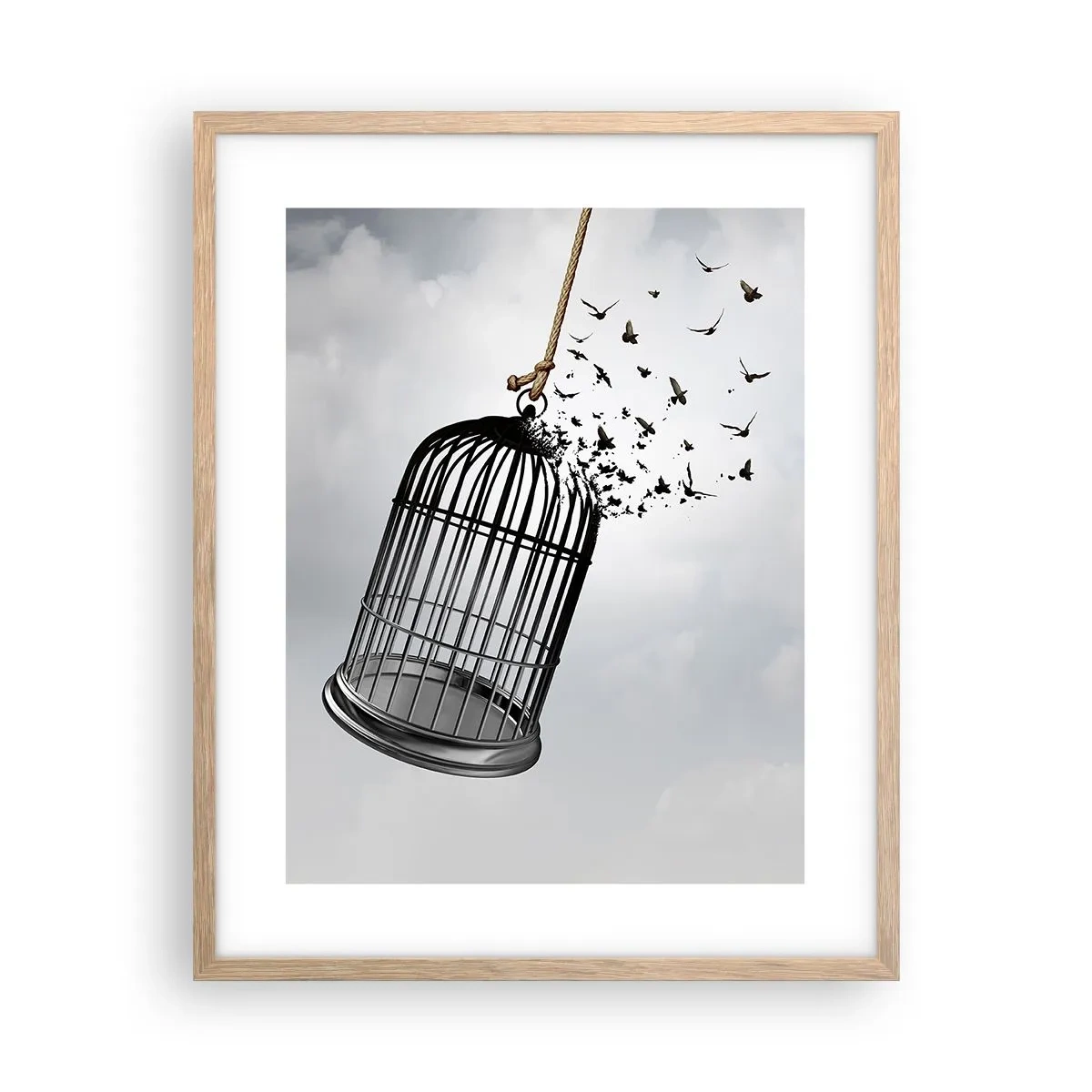 Plakat i ramme af lyst egetræ - Tro...håb...frihed! - 40x50 cm