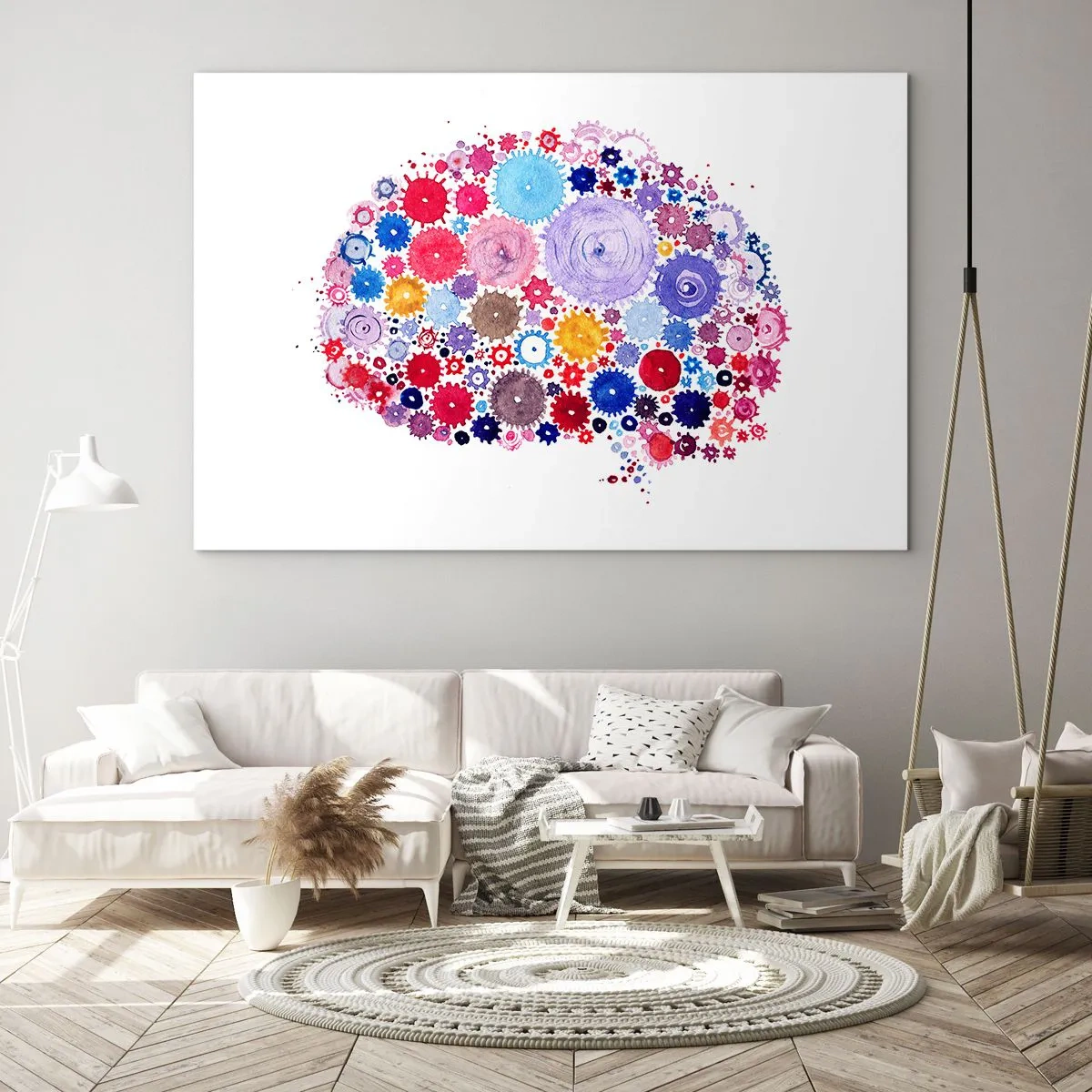 Billede på glas - En farverig illustration af en hjerne lavet af geometriske former. - 70x50cm - Naturens mest perfekte maskine - Moderne vægdekoration til stue og soveværelse ARTTOR