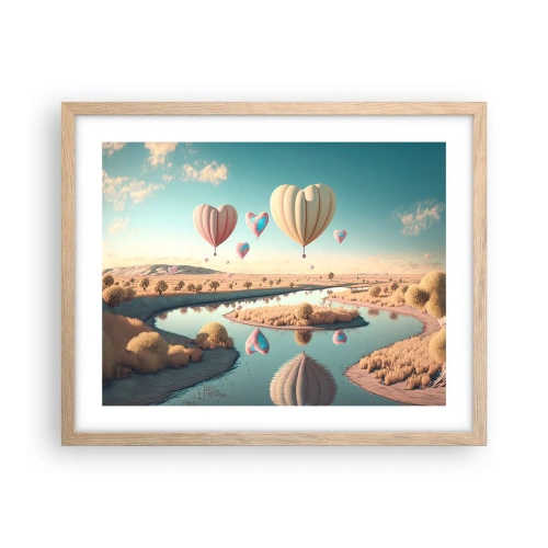 Plakat i ramme af lyst egetræ - Kærlighed lader dig svæve - 50x40 cm