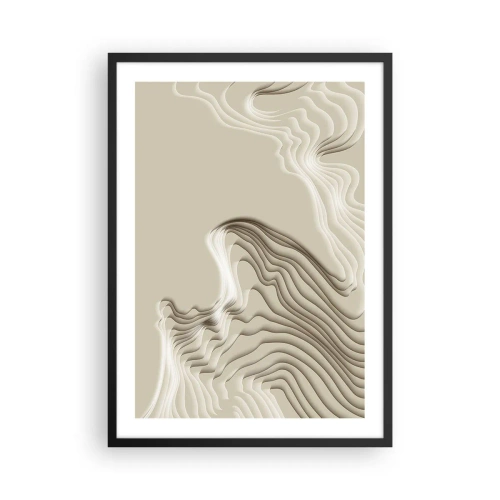 Plakat i sort ramme - Lagdelte bølger i beige og brune nuancer - 50x70cm - Kunstens topografi - Moderne vægdekoration til stue og soveværelse ARTTOR