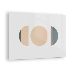 Billede på glas - Minimalistiske geometriske mønstre i pastelfarver - 70x50cm - Hjul for hjul - Moderne vægdekoration til stue og soveværelse ARTTOR