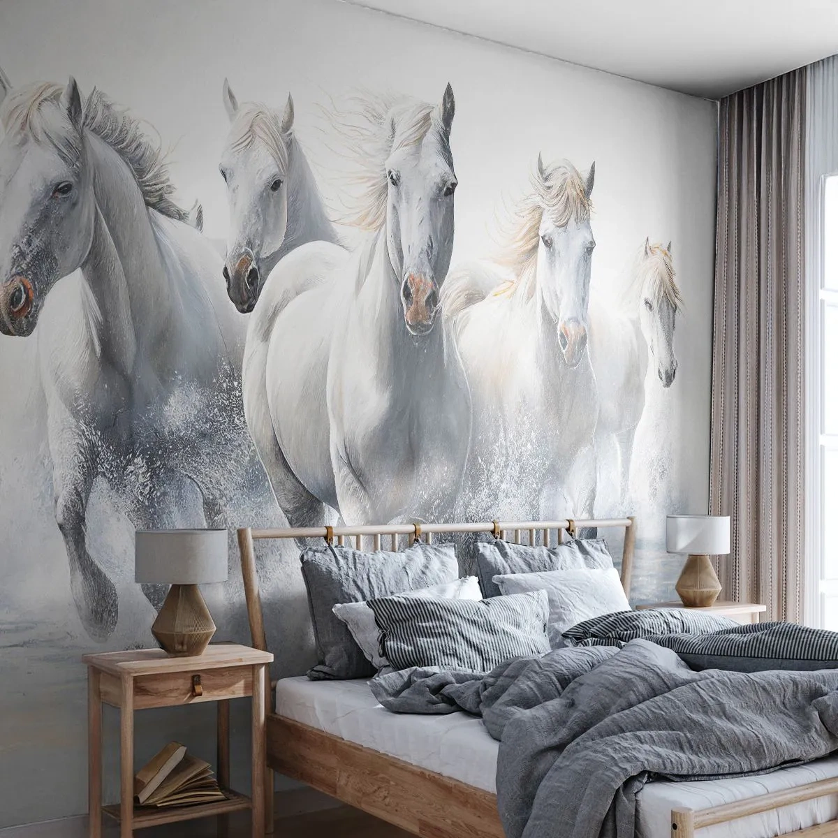Fototapet på mål Premium Sand - Hvid magi - Heste, Dyr, Akvarel