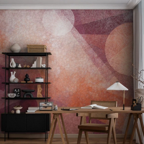 Fototapet Selvklæbende Deluxe Sticker - Geometriske transformationer i pink - Abstraktion, Stykke, Moderne mønster - 300x210 cm