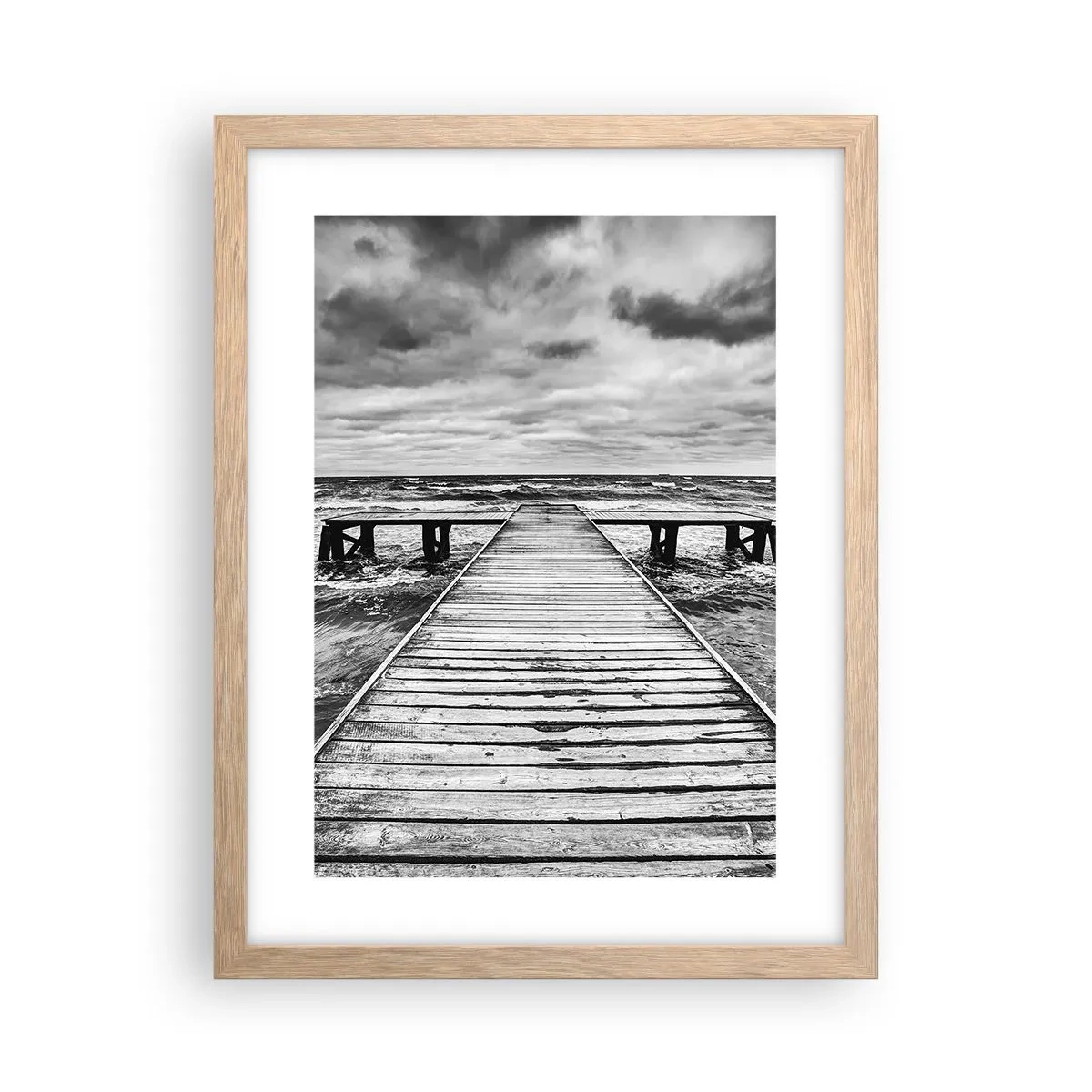 Plakat i ramme af lyst egetræ - Jeg venter på, at vinden blæser væk... - 30x40 cm