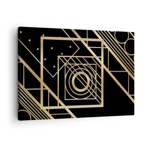 Lærredstryk - Billede på lærred - Gyldne geometriske mønstre på en sort baggrund - 70x50cm - Gylden geometri - Moderne vægdekoration til stue og soveværelse ARTTOR