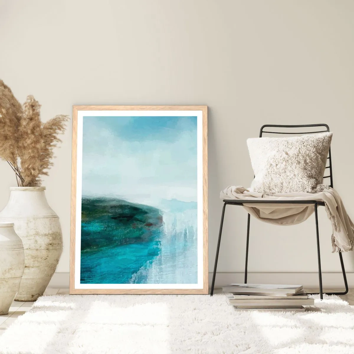 Plakat i ramme af lyst egetræ - Marin abstraktion - 61x91 cm