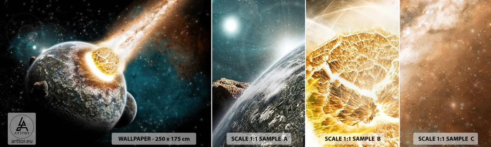 Prøve Fototapet Selvklæbende Deluxe Sticker - Udslettelse eller fødsel? - Abstraktion, Kosmos, Komet - 100x30 cm