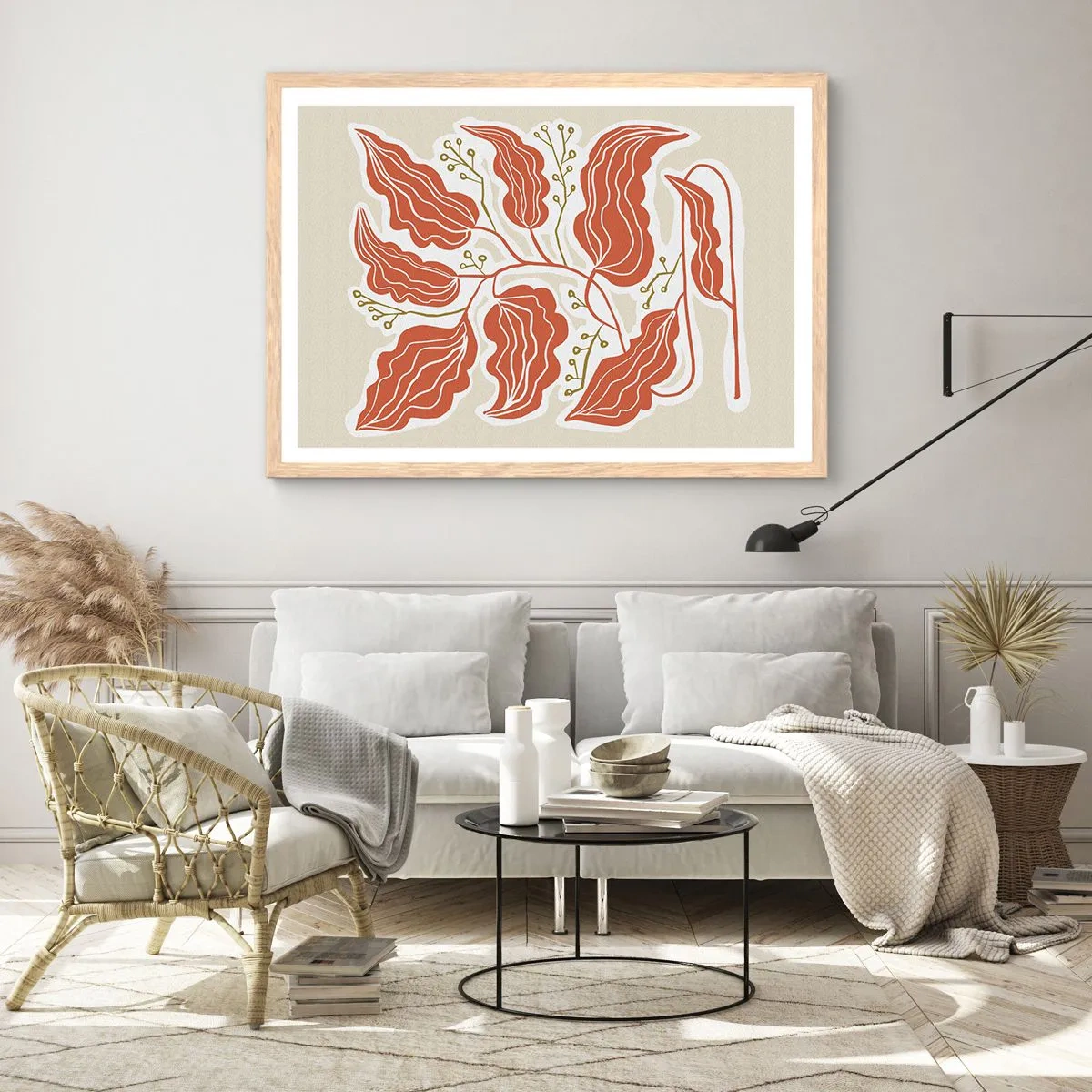 Plakat i ramme af lyst egetræ - Folk og koral - 40x30 cm