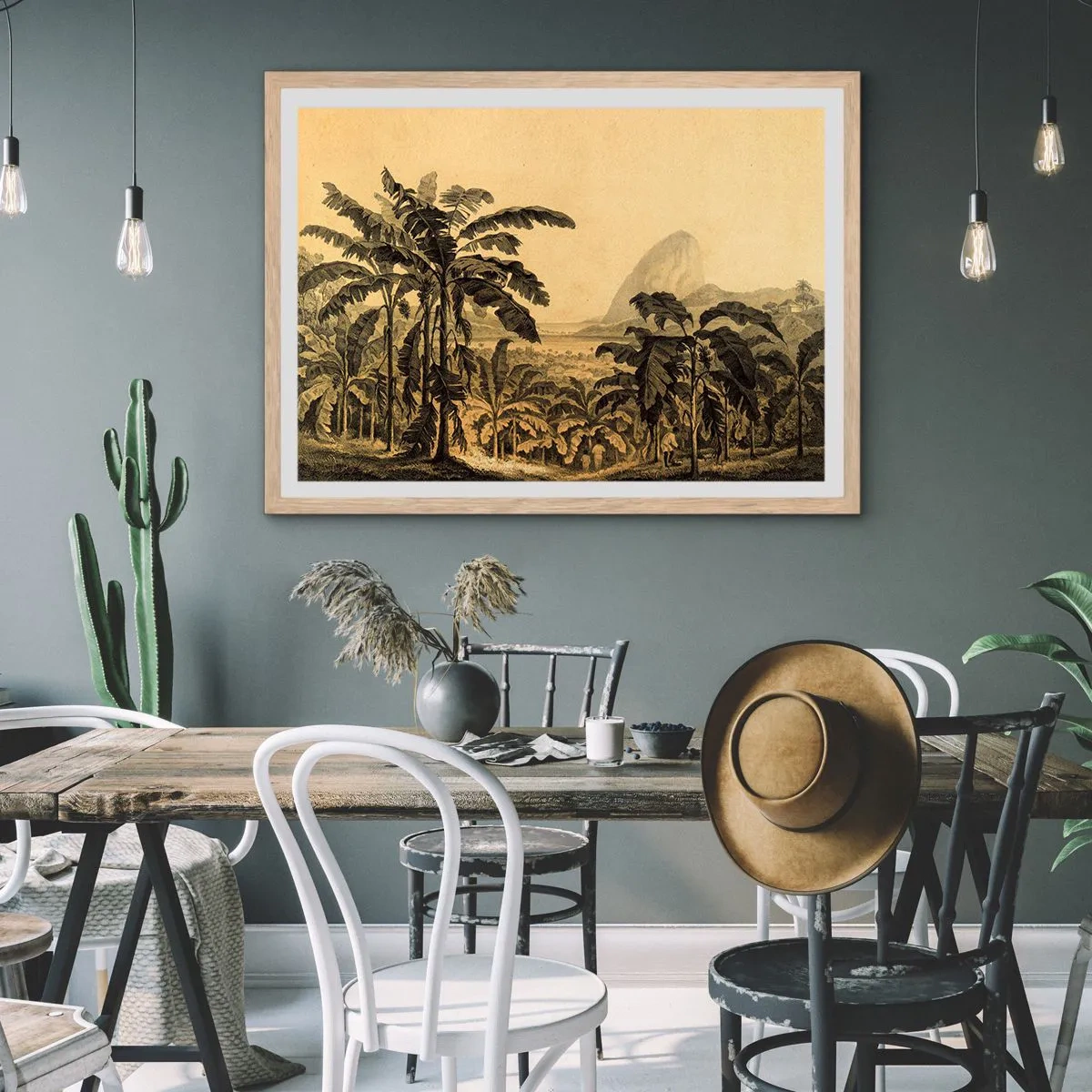 Plakat i ramme af lyst egetræ - I en kolonial atmosfære - 50x40 cm