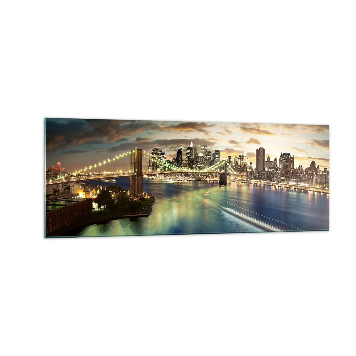 Billede på glas - En oplyst aften over Manhattan - 140x50 cm