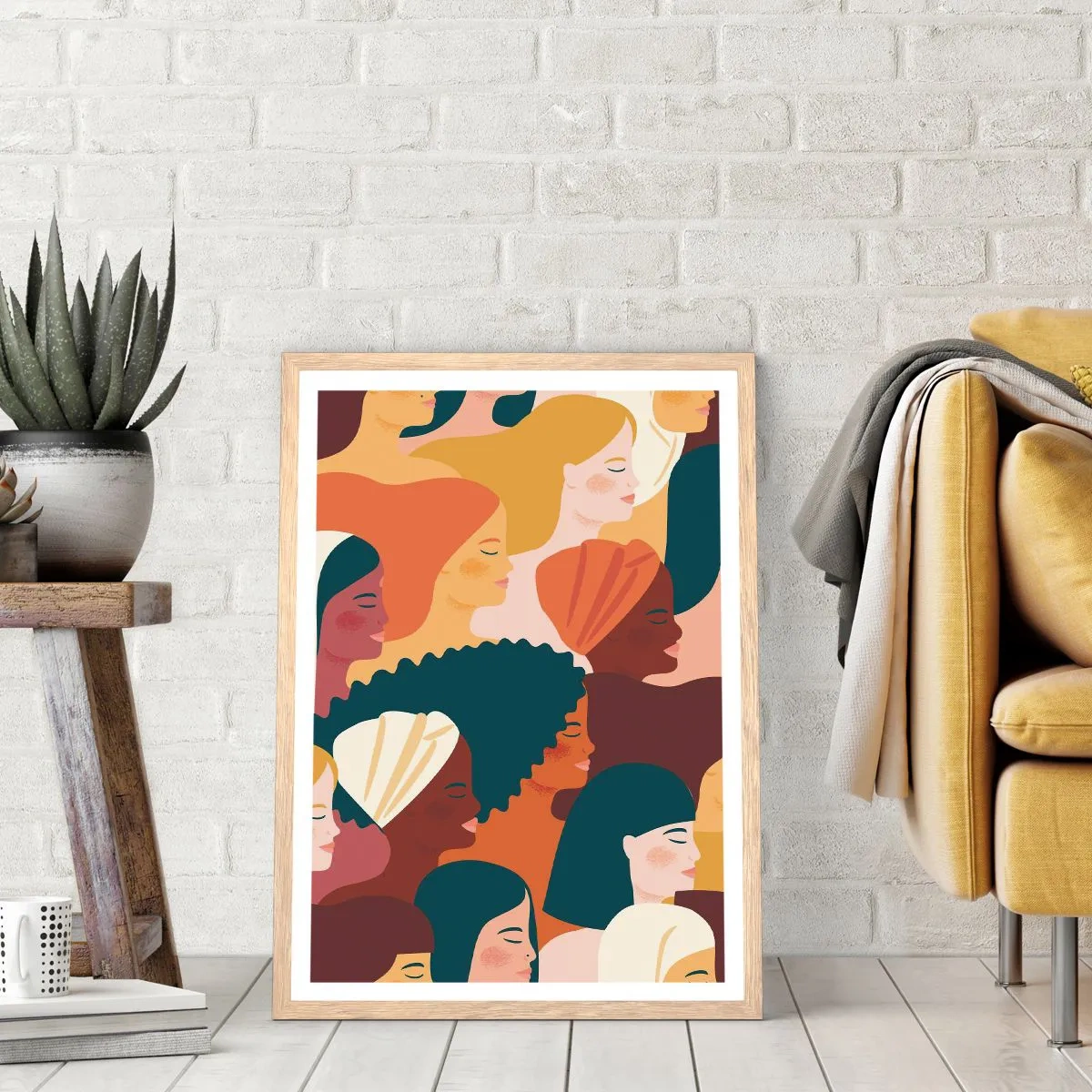 Plakat i ramme af lyst egetræ - Kun kvindelighed - 61x91 cm