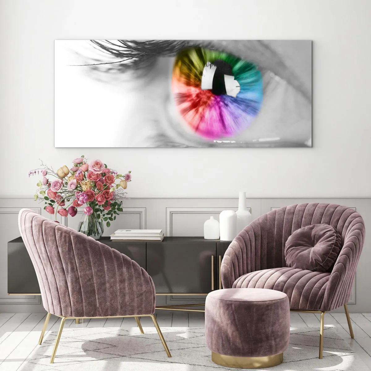 Billede på glas - Se verden i farver - 90x30 cm